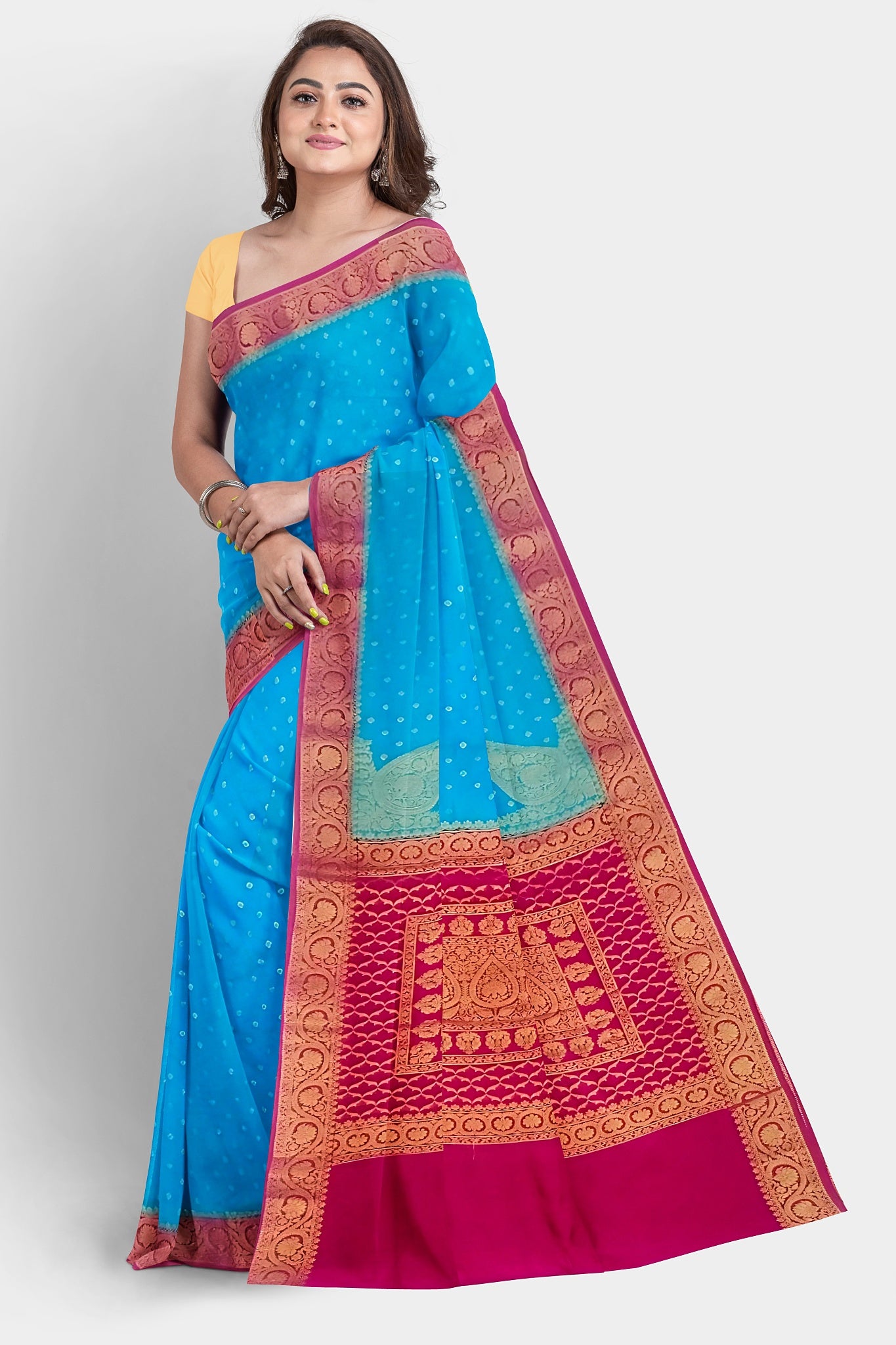 Banarasi Saree : Soft & Heavy Gergette Silk Saree  (Turquoise Blue)