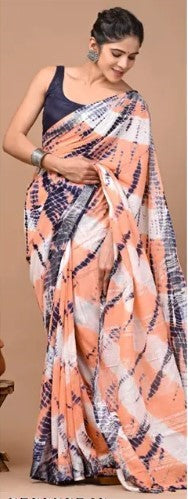 Cotton Linen Bhagalpur Shibori Dyed Saree (Peach)