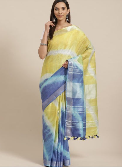 Cotton Linen Tie & Dye Bhagalpuri Saree