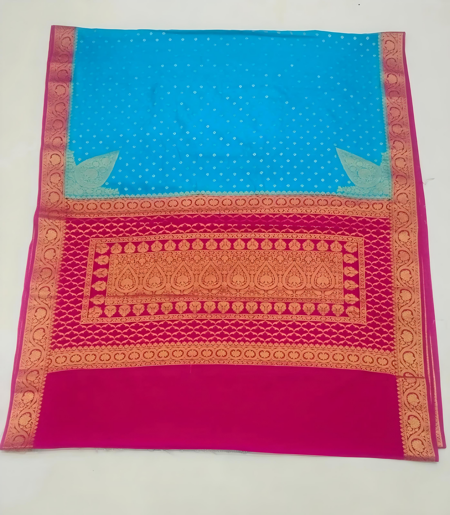 Banarasi Saree : Soft & Heavy Gergette Silk Saree  (Turquoise Blue)