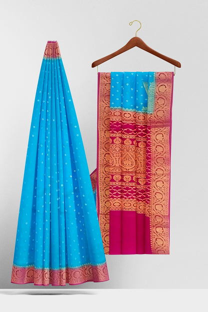 Banarasi Saree : Soft & Heavy Gergette Silk Saree  (Turquoise Blue)