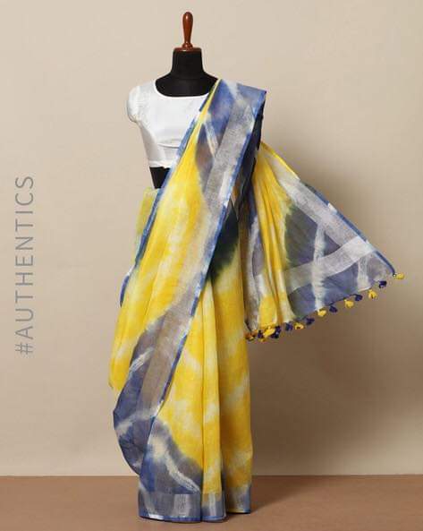 Cotton Linen Tie & Dye Bhagalpuri Saree