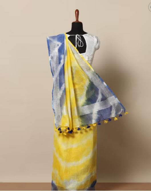 Cotton Linen Tie & Dye Bhagalpuri Saree