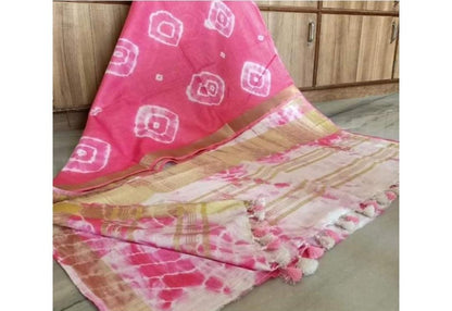 Cotton Linen Bhagalpur Shibori Dyed Saree (Pink)