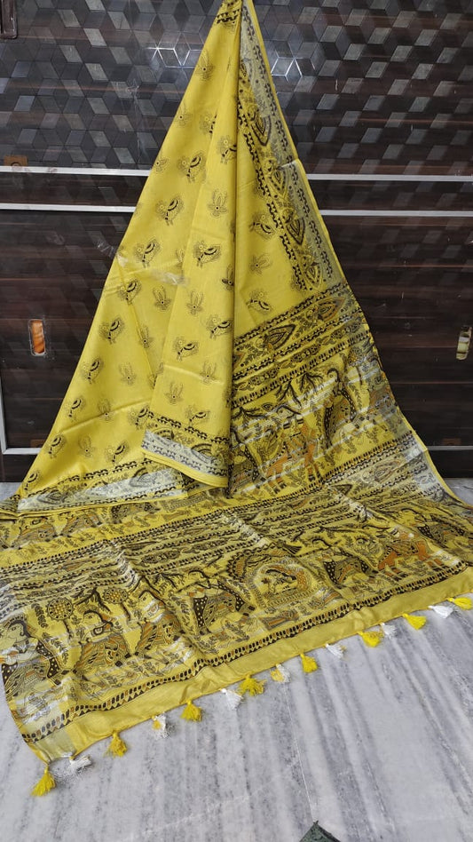 Ikkat Cotton Handloom Suits Material (Yellow)