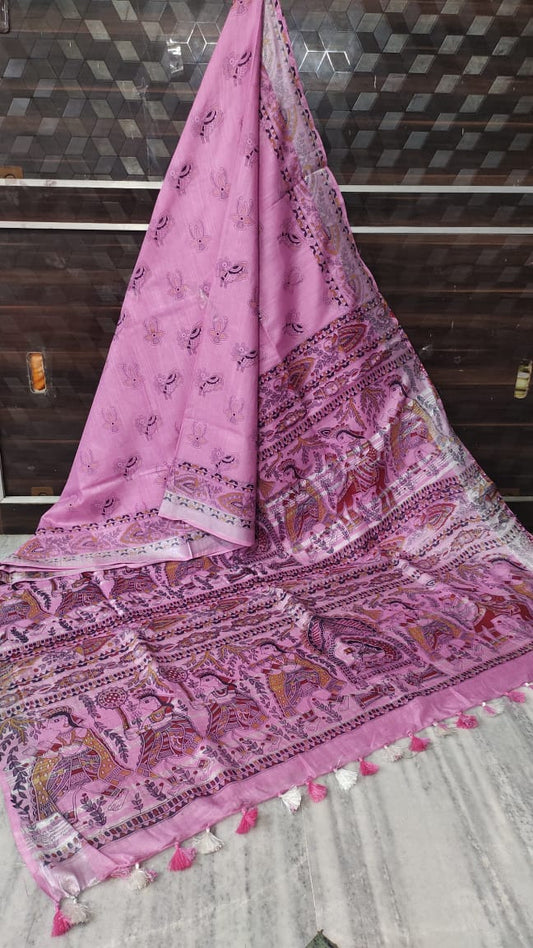 Ikkat Cotton Handloom Suits Material (Pink)