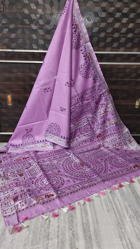 Ikkat Cotton Handloom Suits Material (Plum)