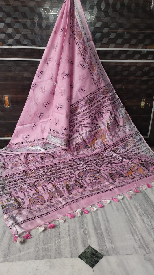 Ikkat Cotton Handloom Suits Material (Lavender)