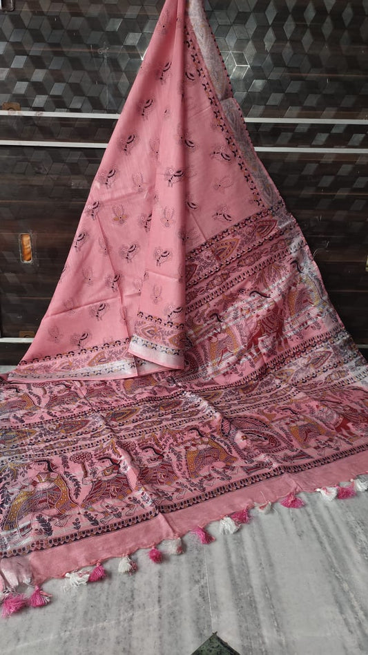 Ikkat Cotton Handloom Suits Material (TM Pink)