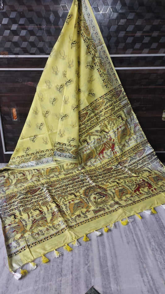 Ikkat Cotton Handloom Suits Material (Cream)