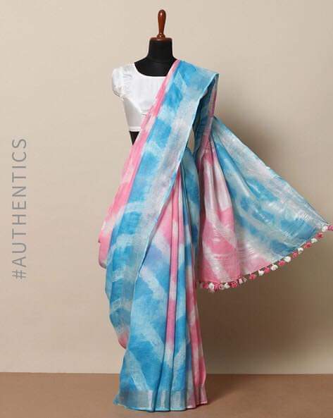 Cotton Linen Tie & Dye Bhagalpuri Saree