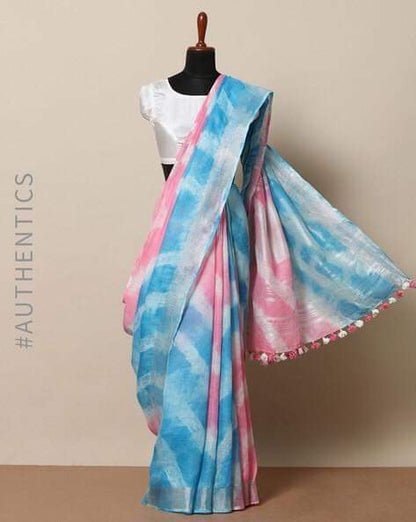 Cotton Linen Tie & Dye Bhagalpuri Saree