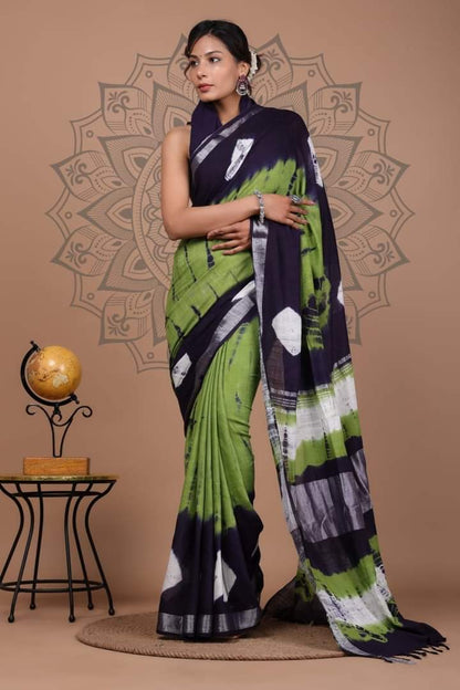 Cotton Linen Bhagalpur Shibori Dyed Saree Designs