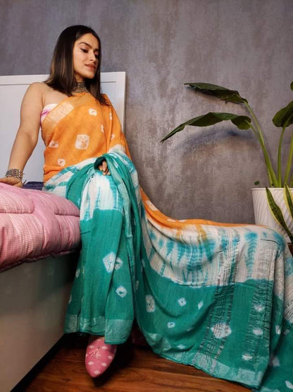 Cotton Linen Bhagalpur Shibori Dyed Saree Designs