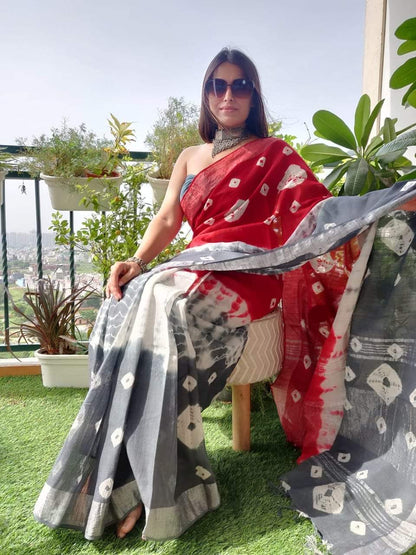 Cotton Linen Bhagalpur Shibori Dyed Saree Designs